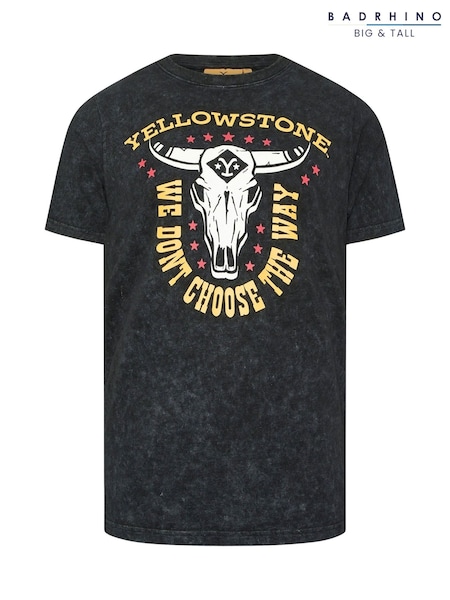 BadRhino Big & Tall Black Acid Wash Yellowstone 100% Cotton T-Shirt (H21586) | £26