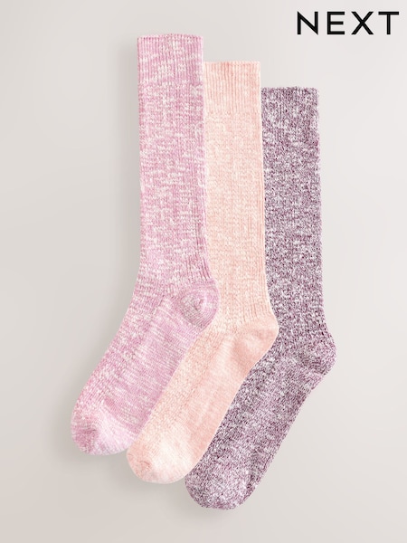 Pink Cotton Slub Slouchy Ankle Socks 3 Pack (H21592) | £14