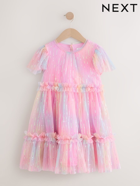 Pink Sparkle Mesh Party Dress (3-16yrs) (H21614) | £24 - £30