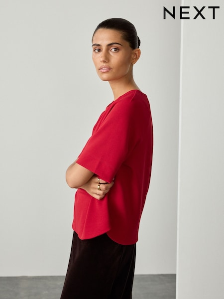 Berry Red Short Sleeve Boxy T-Shirt (H21619) | £25