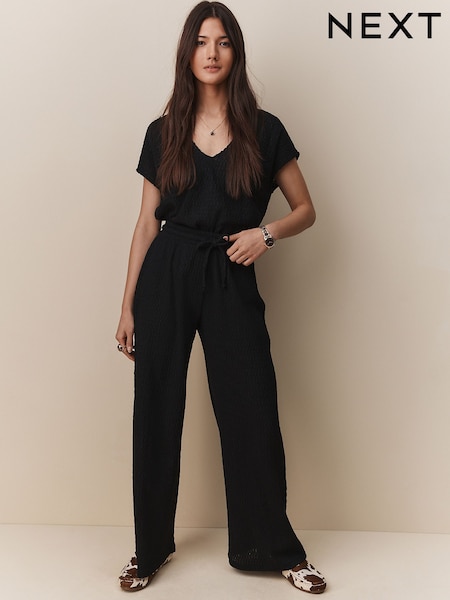 Black Textured Wide Leg Trousers (H21640) | £36