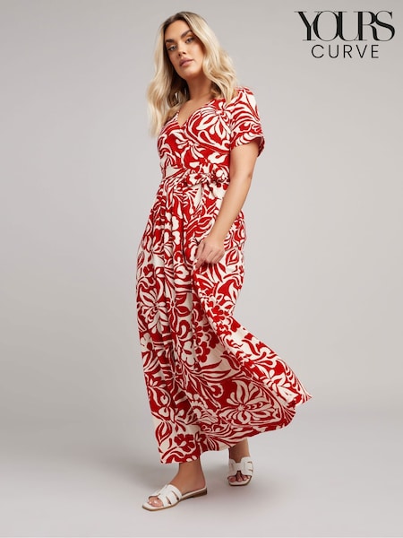 Yours Curve Red Floral Wrap Dress (H21644) | £37