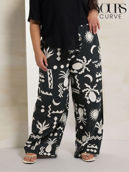 Yours Curve Black Printed Washed Twill Trousers (H21661) | £31