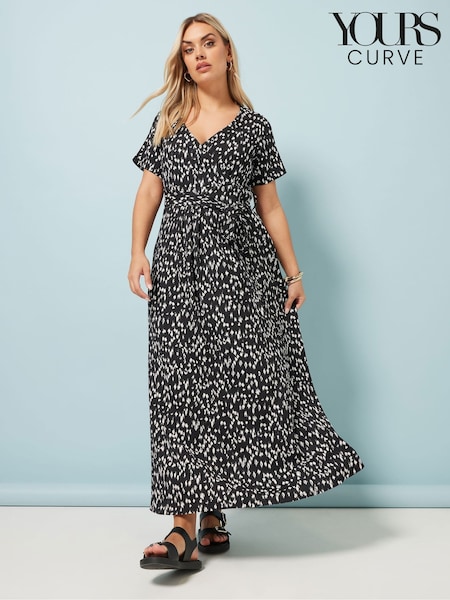 Yours Curve Black Spot Wrap Dress (H21679) | £37