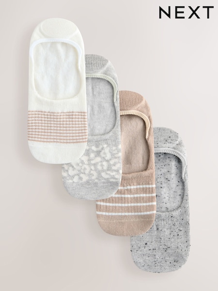 Neutral/Grey Animal and Stripe Invisible Trainer Socks 4 Pack (H21737) | £10