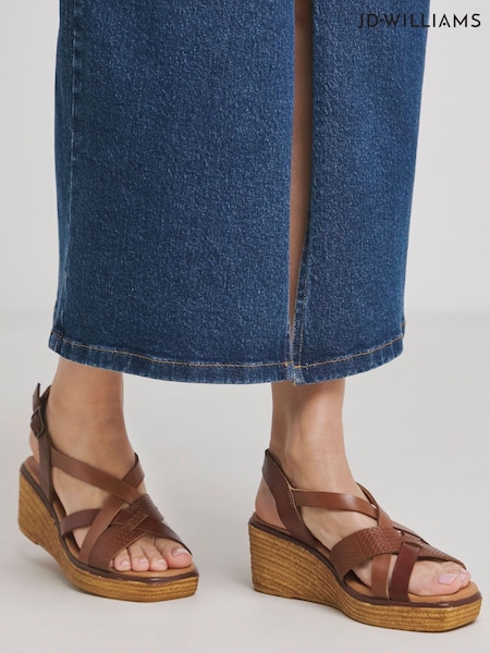 JD Williams Brown Wide Fit Multi Strap Wedge Sandals (H21738) | £37