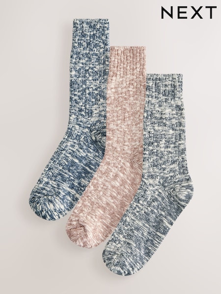 Navy Blue/Neutral Twisted Heavyweight Slub Socks 3 Pack (H21751) | £20