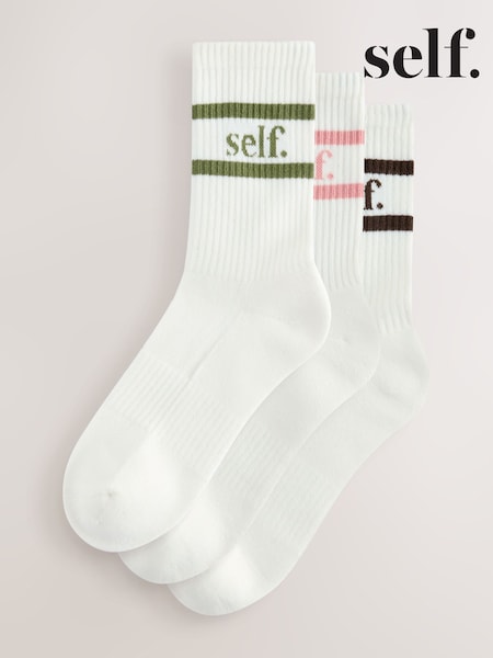 self. Cream/ Pink/ Chocolate/ Khaki Slogan Cushion Sole Lounge Ankle Socks 3 Pack (H21773) | £10