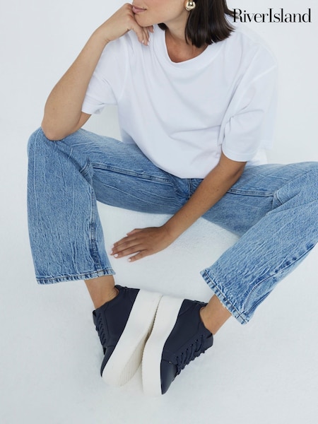 River Island Blue Platform Lace Up Trainers (H21785) | £38