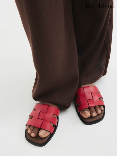 River Island Red Weave Mules Flat Sandals (H21796) | £32