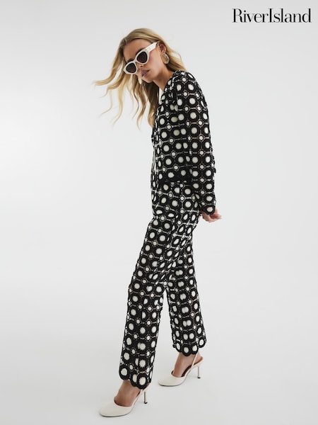 River Island Black Petite Crochet Kickflare Trousers (H21809) | £45