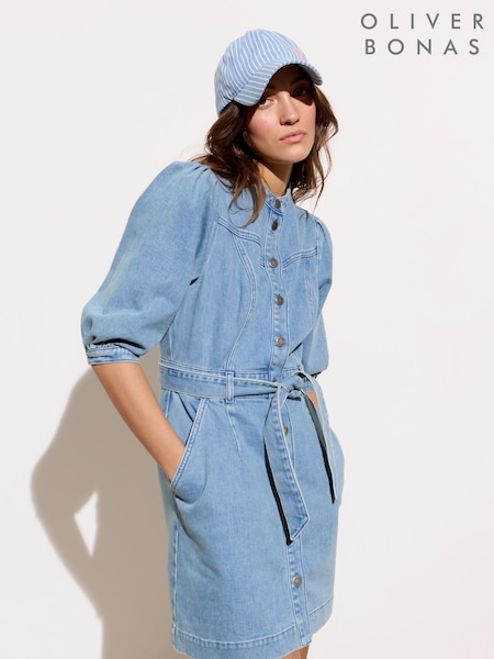 Oliver Bonas Blue Light Tie Waist Mini Dress (H21845) | £78