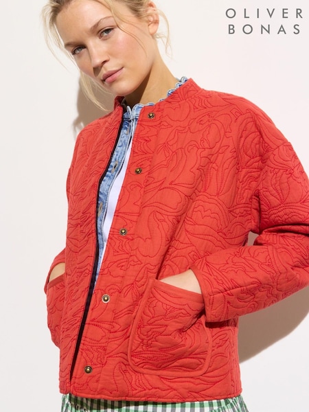 Oliver Bonas Red Embroidered Quilted 100% Cotton Jacket (H21850) | £95