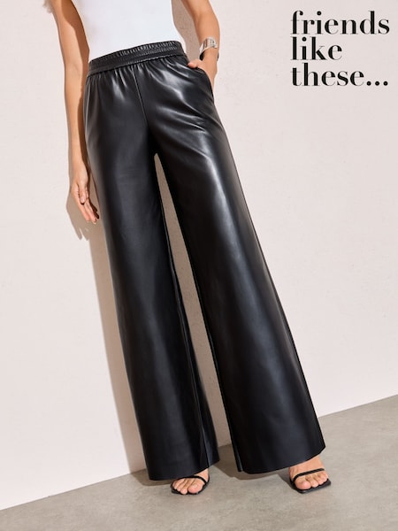 Friends Like These Black Faux Leather Elasticaed Trousers (H21917) | £38