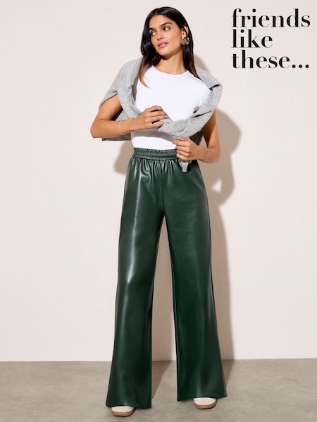 Friends Like These Forest Green Faux Leather Elasticaed Trousers (H21918) | £38
