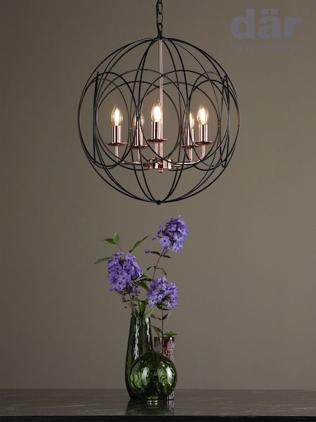 Dar Lighting Matt Black  Polished Copper Phoenix 5lt Pendant (H21933) | £200