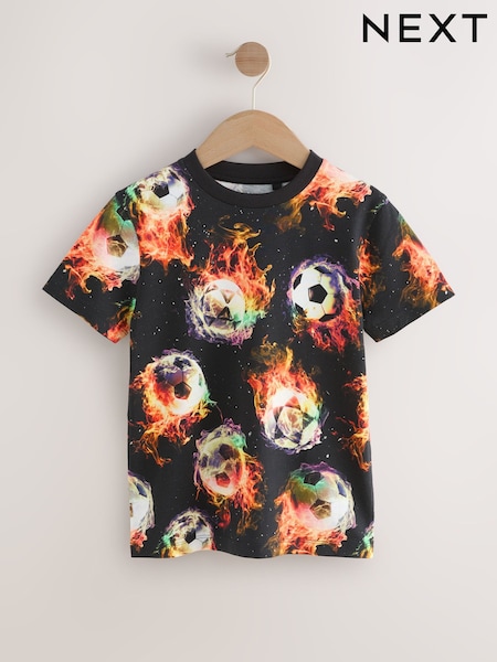 Black Flame Foootball Regular Fit Short Sleeve All-Over Print T-Shirt (3-16yrs) (H21937) | £10 - £13