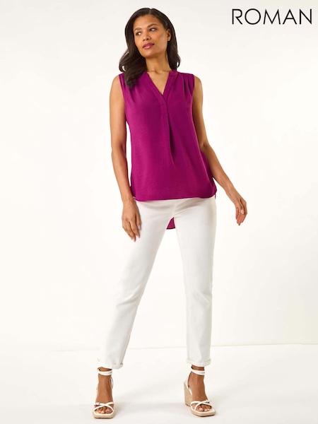 Roman Purple Textured V-Neck Pleat Front Vest (H21983) | £32