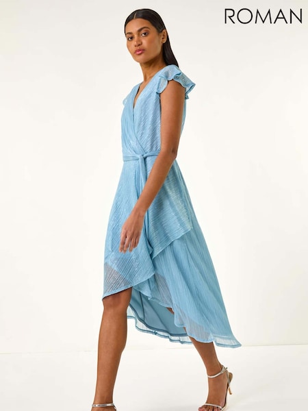 Roman Blue Shimmer Plisse Wrap Dress (H21994) | £68