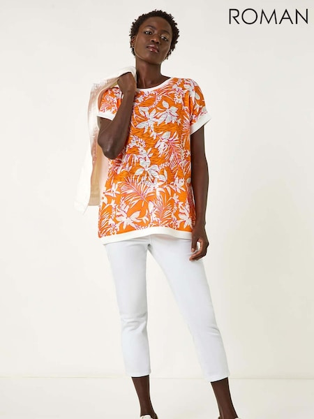 Roman Orange Floral Print Diamante T-Shirt (H21995) | £36