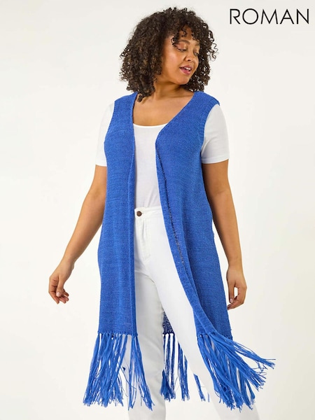 Roman Blue Curve Crochet Knit Tassel Cardigan (H22045) | £42