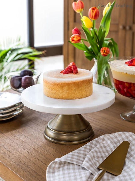 Garden Trading White and Antique Brass Brompton Marble Cake Stand (H22081) | £38