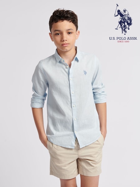 U.S. Polo Assn. Blue Boys Linen Blend Shirt (H22082) | £35 - £42