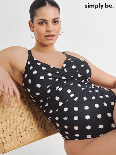 Simply Be Black Spot Print Magisculpt Sculpt Me Swimsuit (H22125) | £31