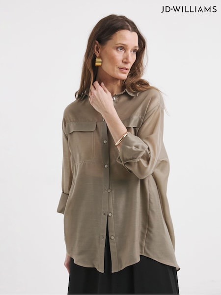 JD Williams Brown Voile Utility Detail Shirt (H22144) | £32