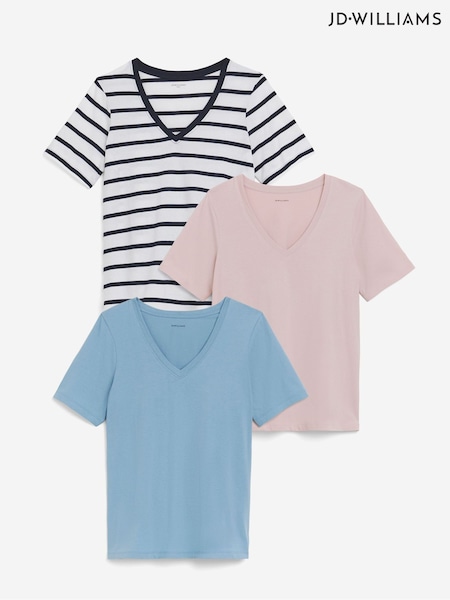 JD Williams Pink 100% Cotton V-Neck T-Shirts 3 Pack (H22146) | £27