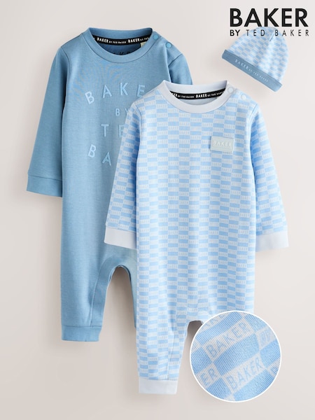 Baker by Ted Baker Blue Sleepsuits and Reversible Hat Set (H22184) | £38 - £41