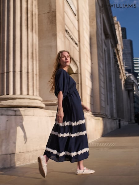 Anthology By JD Williams Blue 100% Cotton Puff Sleeve Dress (H22215) | £72