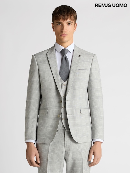 Remus Uomo Grey Slim Fit Checked Stretch Suit Jacket (H22241) | £169