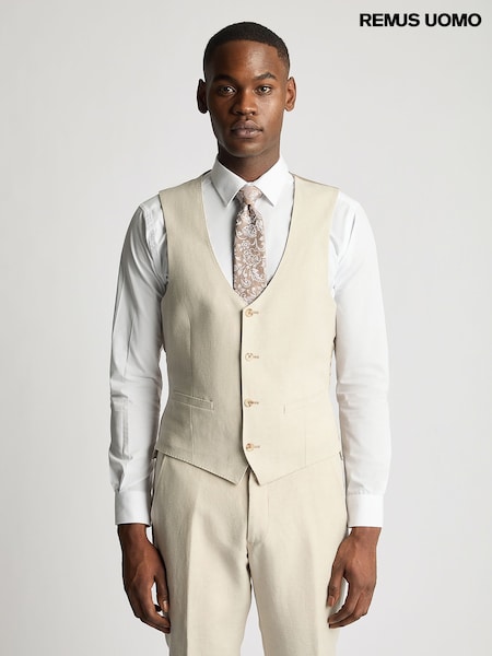 Remus Uomo Natural Tapered Fit Tapered Fit Linen-Blend Waistcoat (H22246) | £60