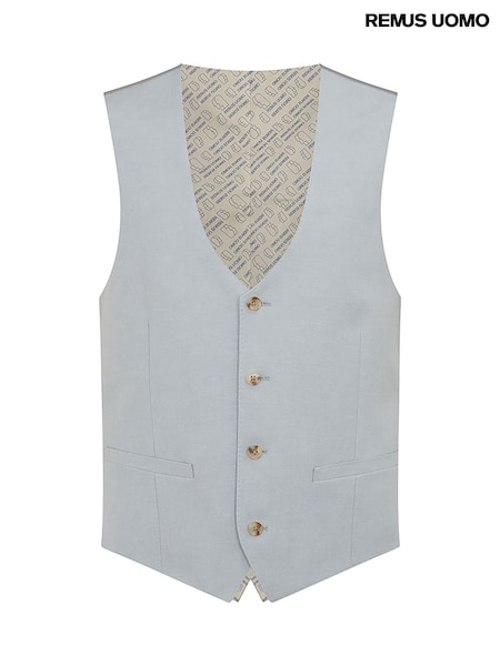 Remus Uomo Blue Tapered Fit Tapered Fit Linen-Blend Waistcoat (H22247) | £60