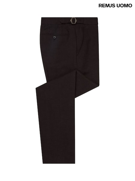 Remus Uomo Black Slim Leg Linen-Blend Formal Trousers (H22249) | £90