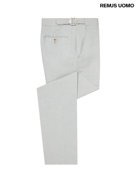 Remus Uomo Grey Tapered Fit Linen-Blend Smart Trousers (H22253) | £90