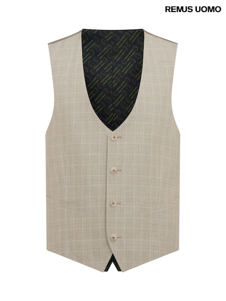 Remus Uomo Natural Slim Fit Checked Stretch Waistcoat (H22254) | £50