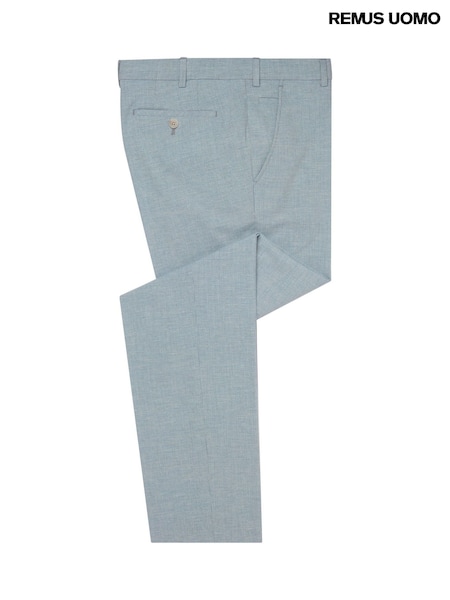 Remus Uomo Blue Slim Leg Linen-Blend Smart Trousers (H22255) | £80