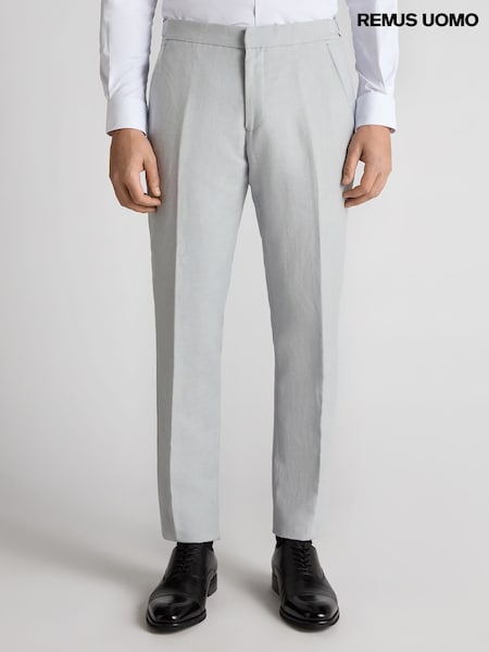 Remus Uomo Grey Slim Leg Linen-Blend Formal Trousers (H22257) | £90