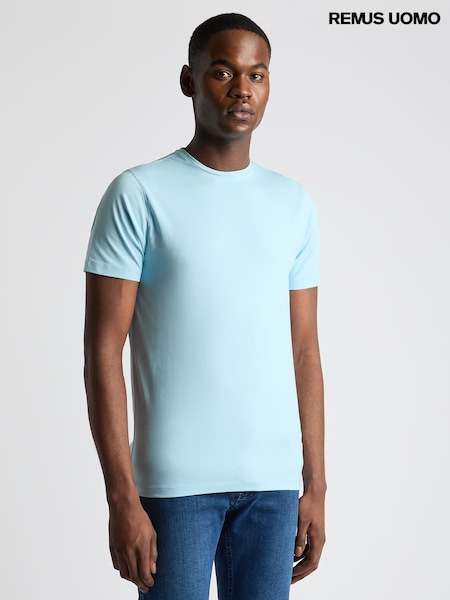 Remus Uomo Blue Tapered Fit Cotton Stretch T-Shirt (H22262) | £30