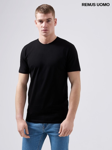 Remus Uomo Black Tapered Fit Cotton Stretch T-Shirt (H22265) | £30