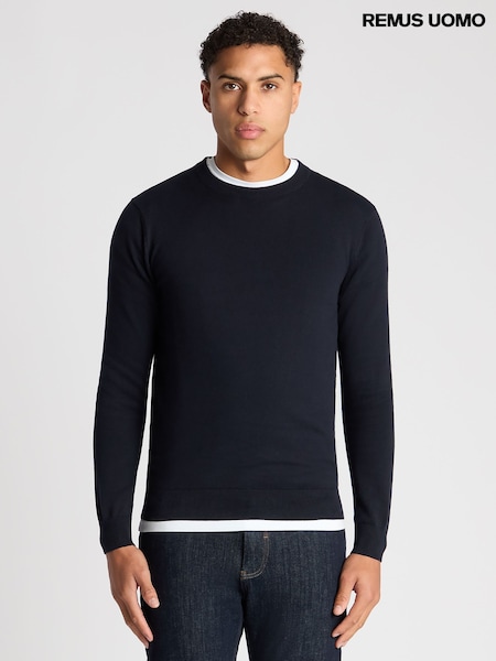 Remus Uomo Light Blue Tapered Fit 100% Cotton Crew Neck Jumper (H22271) | £60