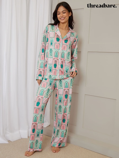 Threadbare Pink Printed Long Button Through Pyjamas (H22300) | £28