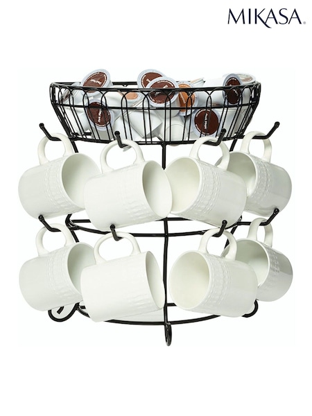 Mikasa Black Wire Mug Tree Stand with Basket (H22319) | £29