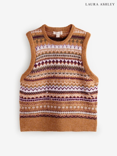 Laura Ashley Mustard Yellow Fair Isle Knitted Tank Top (H22362) | £38