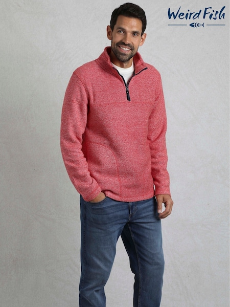 Weird Fish Red Laramie 1/4 Zip Snow Marl Fleece (H22377) | £65