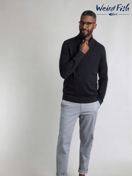 Weird Fish Light Blue Baxter Fine Knit 1/4 Zip 100% Cotton Jumper (H22383) | £55