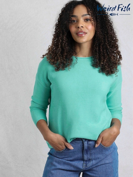 Weird Fish Blue Dalla Knitted 100% Cotton Crew Jumper (H22402) | £45