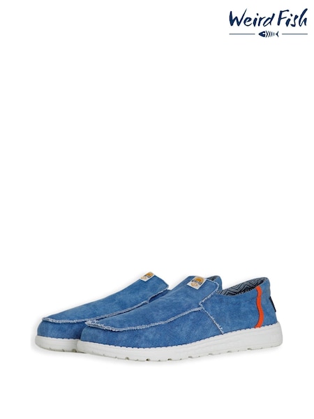 Weird Fish Blue Shoal Washed Canvas Lightweight 100% Cotton Slip-Ons (H22411) | £50